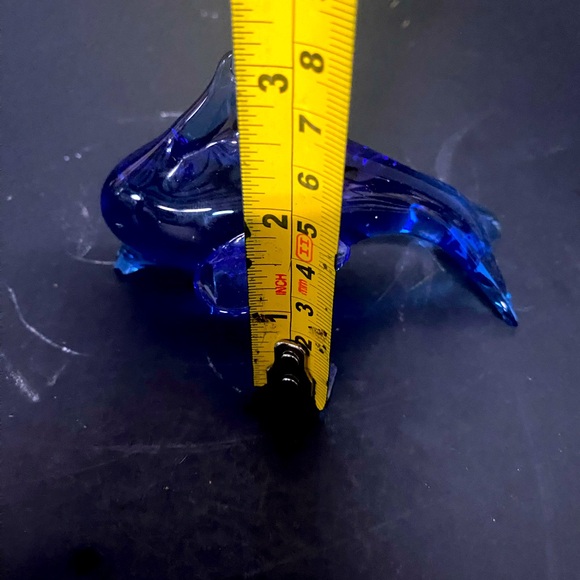 Hand Blown Cobalt Blue Art Glass Dolphin Paperweight - Picture 7 of 7